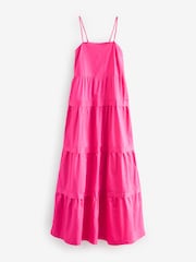 Pink Tiered Maxi 100% Cotton Dress - Image 1 of 4