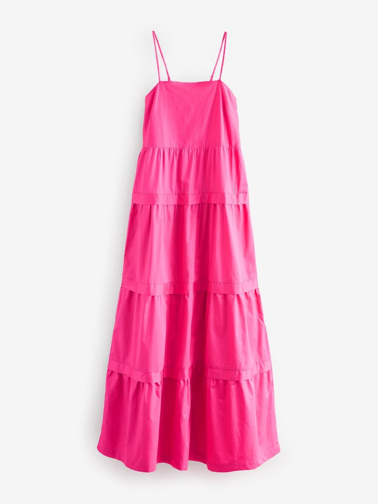 Pink Tiered Maxi 100% Cotton Dress - Image 1 of 4