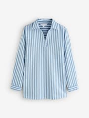 Blue Long Sleeves Midi 100% Cotton Shirt Dress - Image 1 of 3