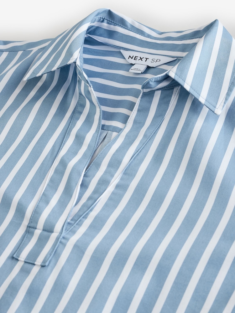 Blue Long Sleeves Midi 100% Cotton Shirt Dress - Image 3 of 3