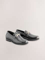 Black with Gold Hardware Leather Loafers - Image 1 of 5