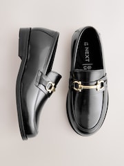 Black with Gold Hardware Leather Loafers - Image 2 of 5