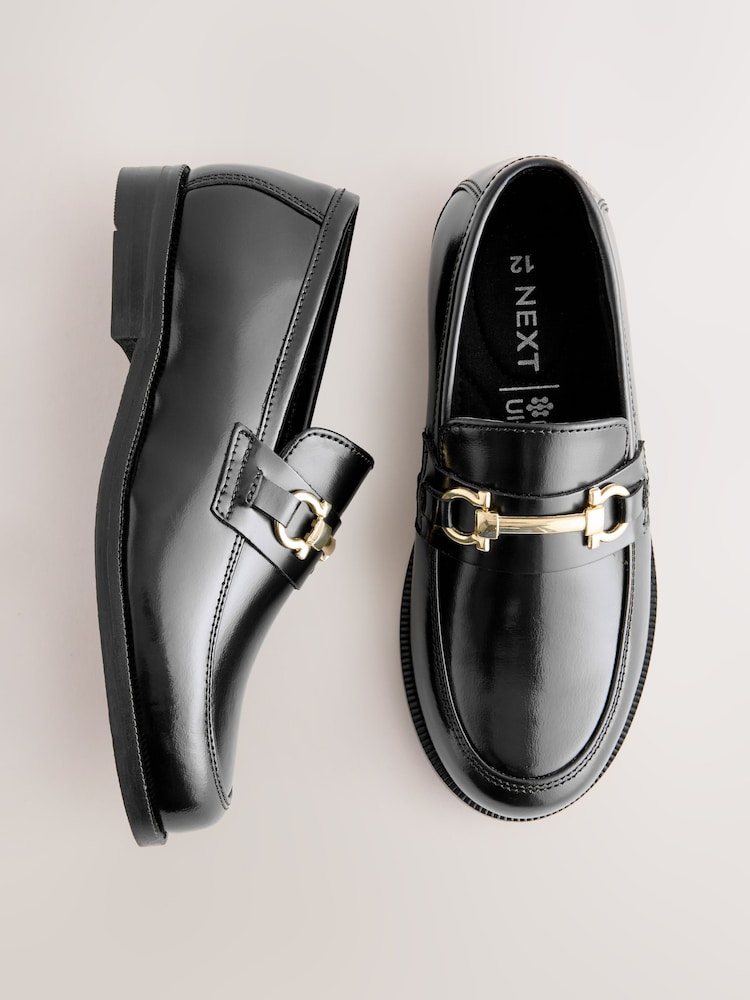 Black with Gold Hardware Leather Loafers - Image 2 of 5