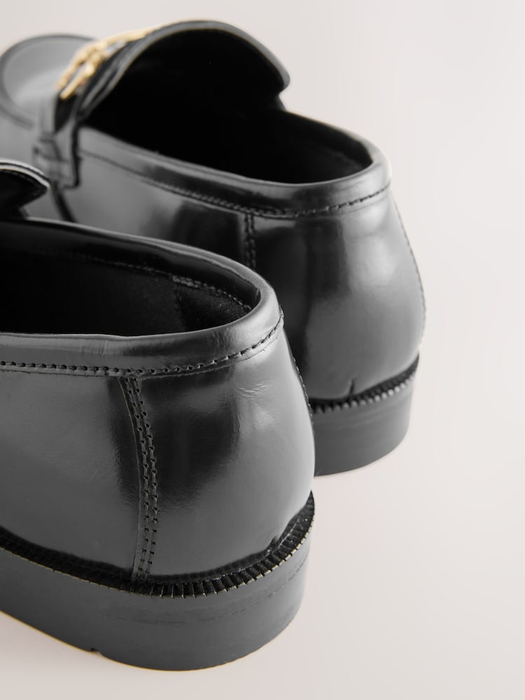 Black with Gold Hardware Leather Loafers - Image 4 of 5