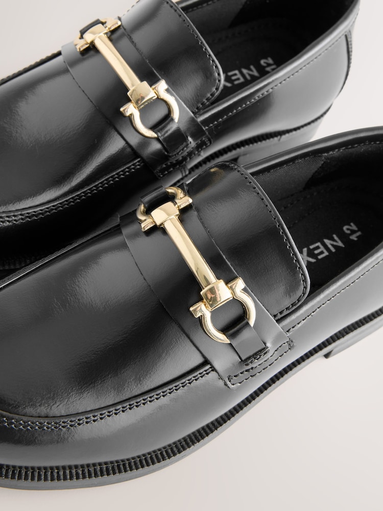 Black with Gold Hardware Leather Loafers - Image 5 of 5