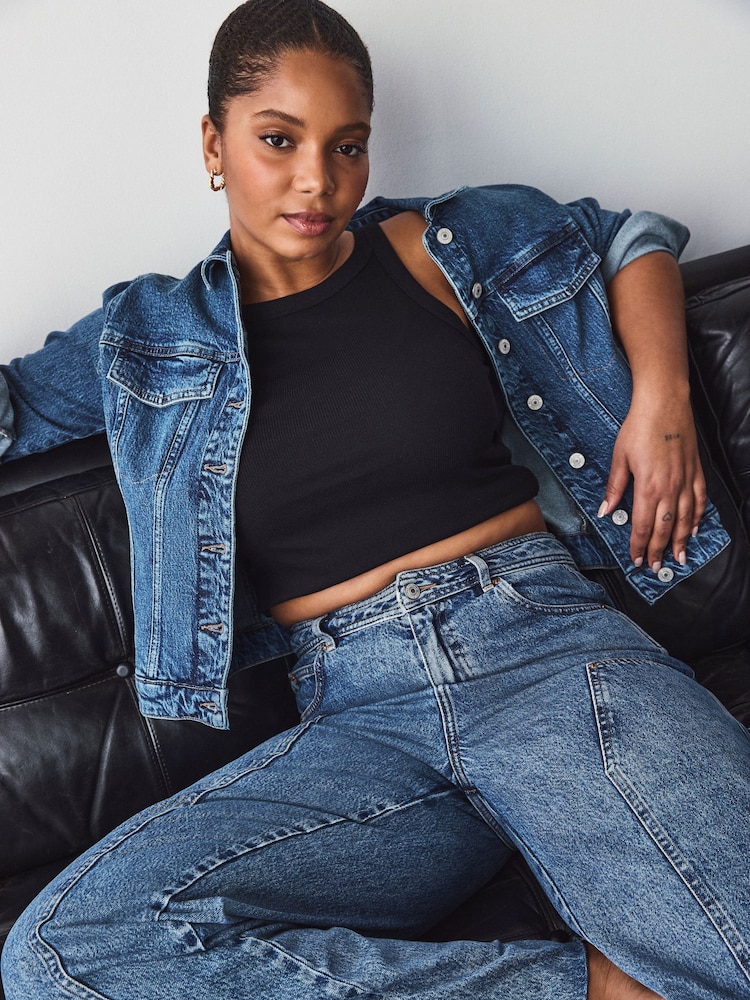 bleu foncé - Veste en jean ajustée à buste fuller - Image 1 de 10