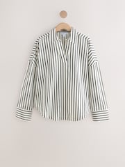Black/White Wrap 100% Cotton Striped Blouse - Image 1 of 3