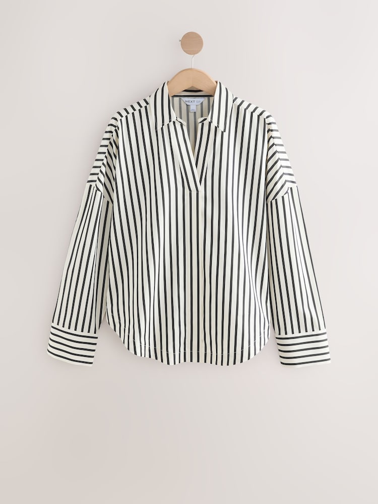 Black/White Wrap 100% Cotton Striped Blouse - Image 1 of 3