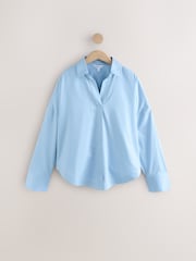 Blue Long Sleeves 100% Cotton Wrap Blouse - Image 1 of 3