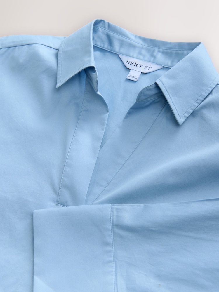 Blue Long Sleeves 100% Cotton Wrap Blouse - Image 3 of 3