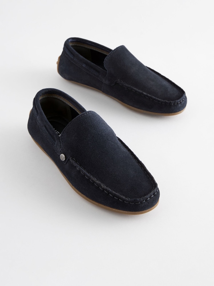 Suede Navy Wide Fit (G) Loafers - Image 1 of 6
