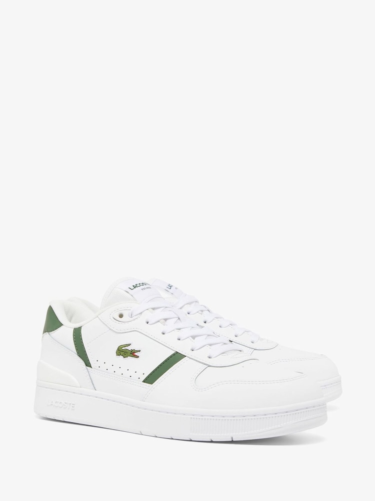 Lacoste White/Green T-Clip Trainers - Image 6 of 8