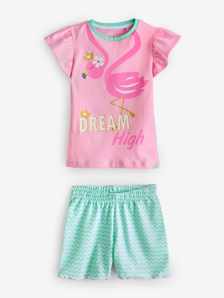 Harry Bear Pink Flamingo Short 100% Cotton Pyjamas - Image 1 of 6 Harry Bear Pink Flamingo Short 100% Cotton Pyjamas - Image 1 of 6