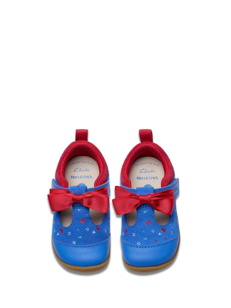 Clarks Blue Wide Fit (G) Print Roal Dahl Pre-Walker Bow Toddler Shoes - Image 6 of 7