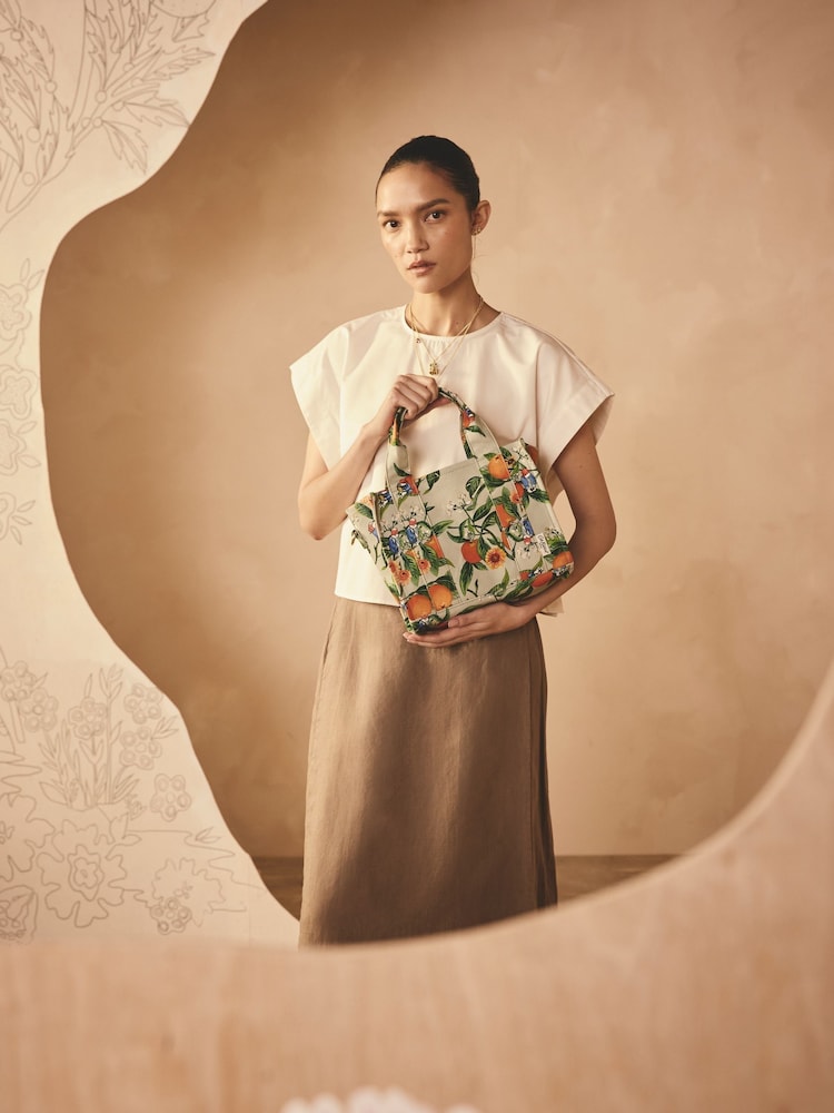 Cath Kidston Green Oranges 100% Cotton  Paddington Mini Bonded Tote - Image 3 of 7