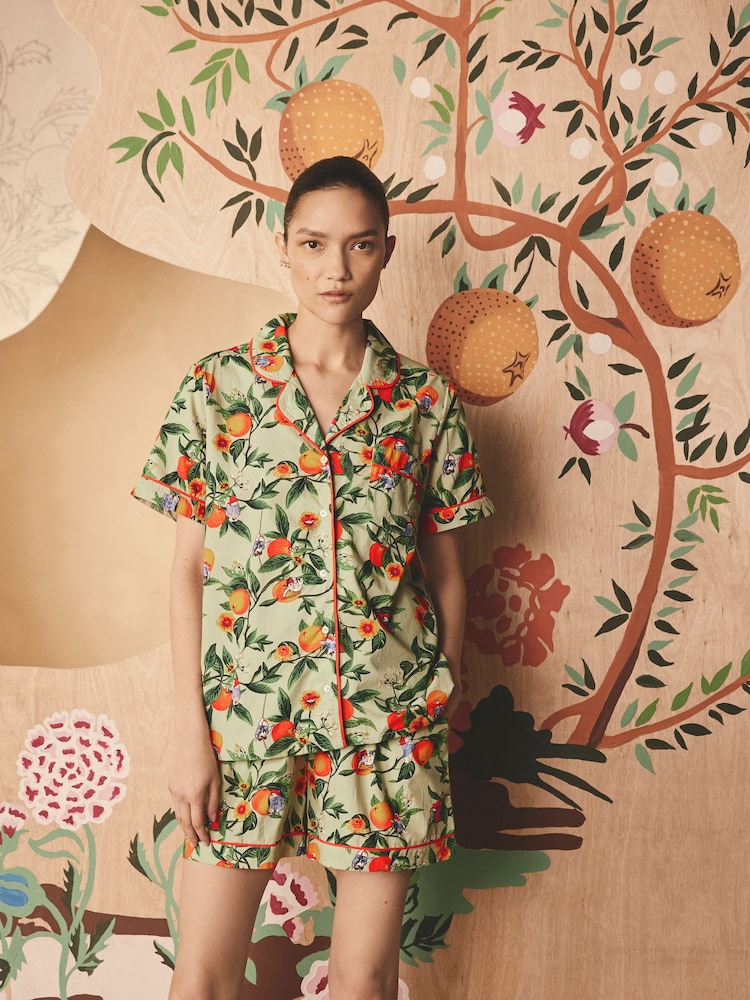 Cath Kidston Green Oranges 100% Cotton Paddington Short Pyjamas Set - Image 1 of 7