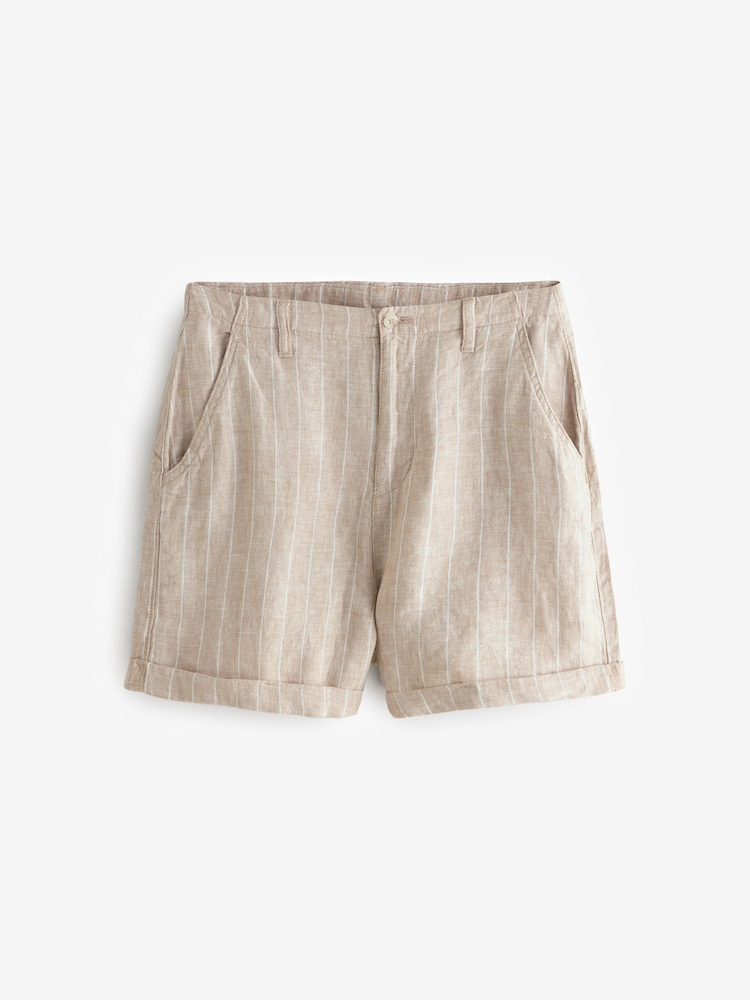 Stone Stripe 100% Linen Shorts - Image 1 of 3