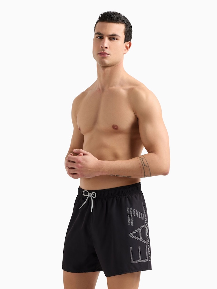 Emporio Armani EA7 Large Logo Black Swim Shorts - Image 1 of 5