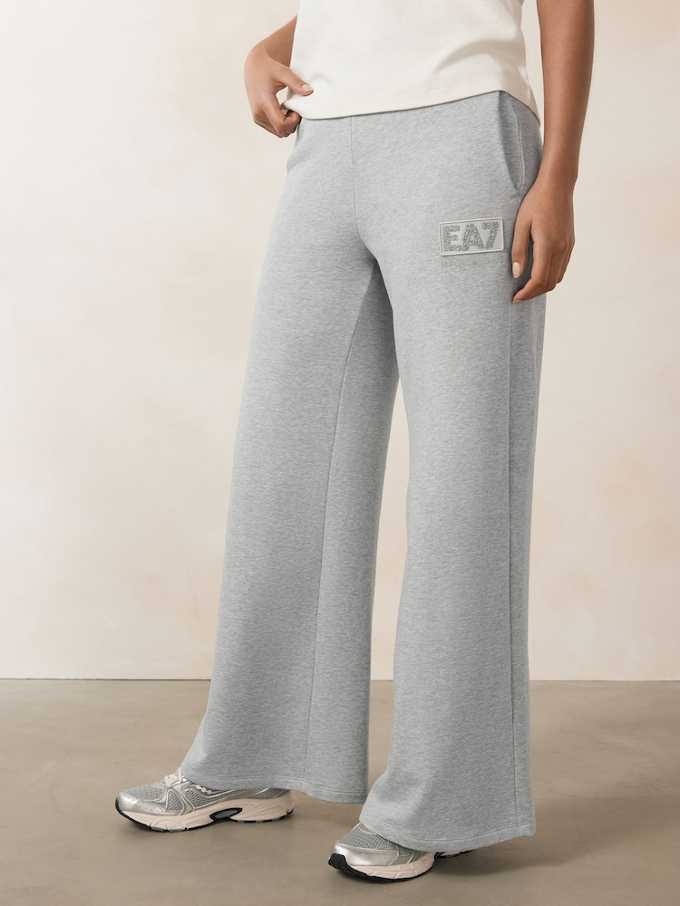 Серые широкие стретчевые брюки с логотипом Emporio Armani EA7 - Image 1 of 5