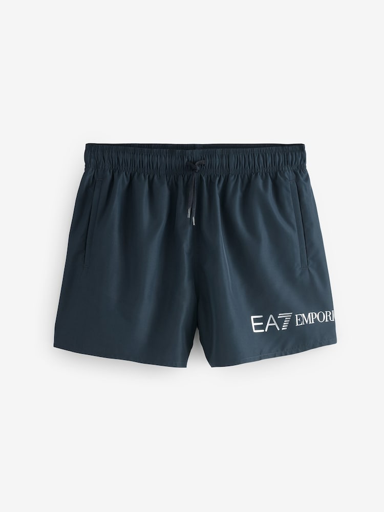 Emporio Armani EA7 Blue Logo Swim Shorts - Image 1 of 4