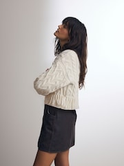 Brown Leather Look 100% Cotton Mini Wrap Denim Skirt - Image 3 of 9