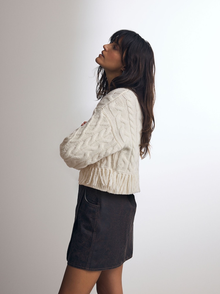 Brown Leather Look 100% Cotton Mini Wrap Denim Skirt - Image 3 of 9