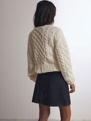 Brown Leather Look 100% Cotton Mini Wrap Denim Skirt - Image 4 of 9