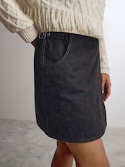Brown Leather Look 100% Cotton Mini Wrap Denim Skirt - Image 5 of 9