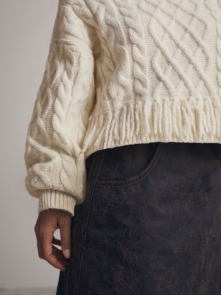 Brown Leather Look 100% Cotton Mini Wrap Denim Skirt - Image 6 of 9