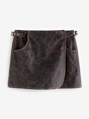 Brown Leather Look 100% Cotton Mini Wrap Denim Skirt - Image 7 of 9