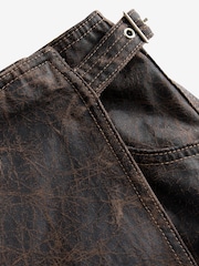 Brown Leather Look 100% Cotton Mini Wrap Denim Skirt - Image 8 of 9