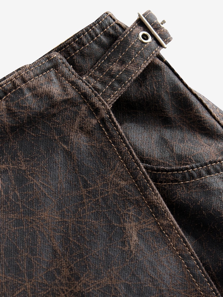 Brown Leather Look 100% Cotton Mini Wrap Denim Skirt - Image 8 of 9