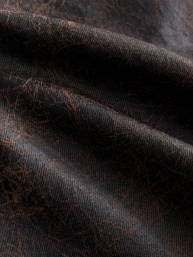 Brown Leather Look 100% Cotton Mini Wrap Denim Skirt - Image 9 of 9