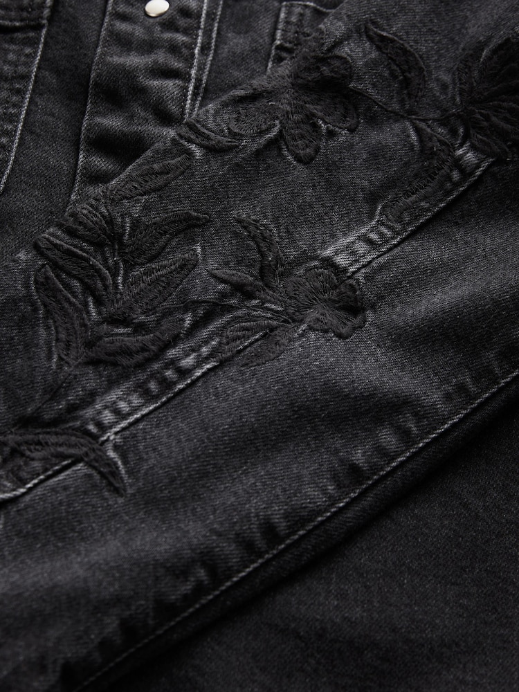Noir - Denim brodé 100Veste en coton - Image 6 of 7