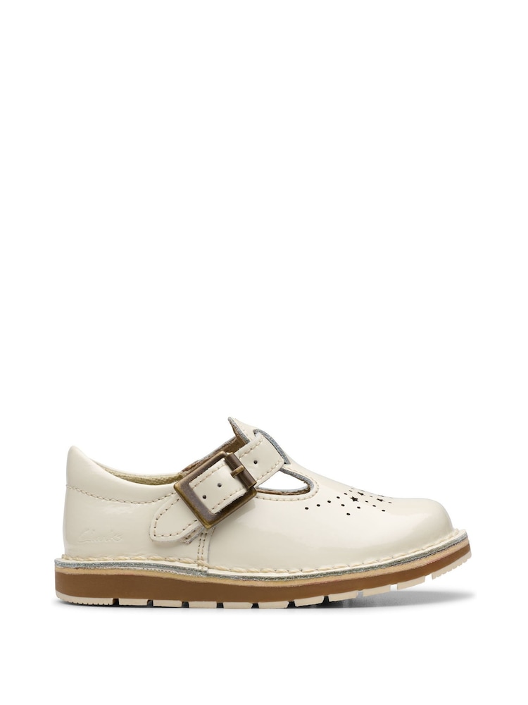 Clarks White Standard Fit (F) Patent Joyful Skip Toddler Shoes - Image 1 of 7