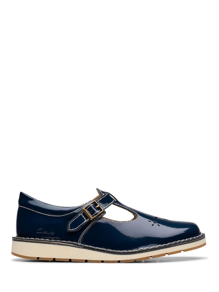 Clarks Navy Standard Fit (F) Leather Joyful Skip Kids Shoes - Image 1 of 7