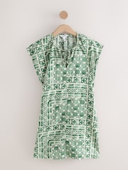 Green All-Over Printed Linen Tie Neck Dress - Image 1 of 3