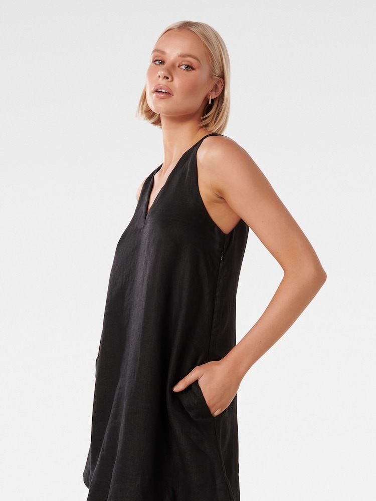 Forever New Black Pure Linen Tottie Mini Swing Dress - Image 4 of 5