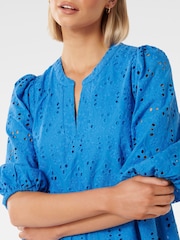 Forever New Blue 100% Cotton Palermo Broderie Smock Mini Dress - Image 3 of 5