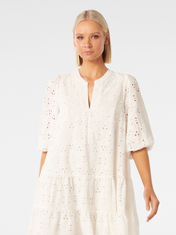 Forever New White 100% Cotton Palermo Broderie Smock Mini Dress - Image 1 of 5 Forever New White 100% Cotton Palermo Broderie Smock Mini Dress - Image 1 of 5