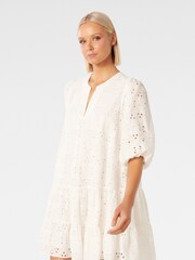 Forever New White 100% Cotton Palermo Broderie Smock Mini Dress - Image 4 of 5