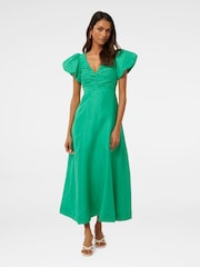 Forever New Green Pure Linen June Petite Ruched Midi Dress - Image 1 of 3