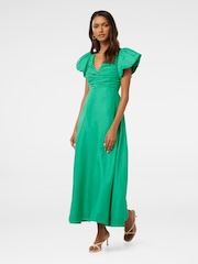 Forever New Green Pure Linen June Petite Ruched Midi Dress - Image 3 of 3