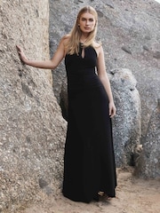 Forever New Black Whitney Gathered Midi Dress - Image 1 of 5