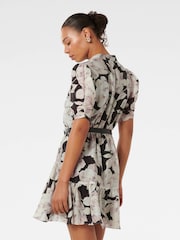 Forever New Black Brinkley Puff Sleeves Mini Dress with a Touch of Linen - Image 2 of 5