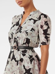 Forever New Black Brinkley Puff Sleeves Mini Dress with a Touch of Linen - Image 3 of 5