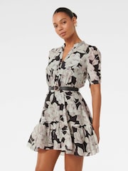 Forever New Black Brinkley Puff Sleeves Mini Dress with a Touch of Linen - Image 4 of 5