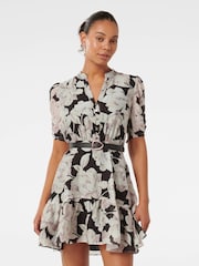 Forever New Black Brinkley Puff Sleeves Mini Dress with a Touch of Linen - Image 5 of 5