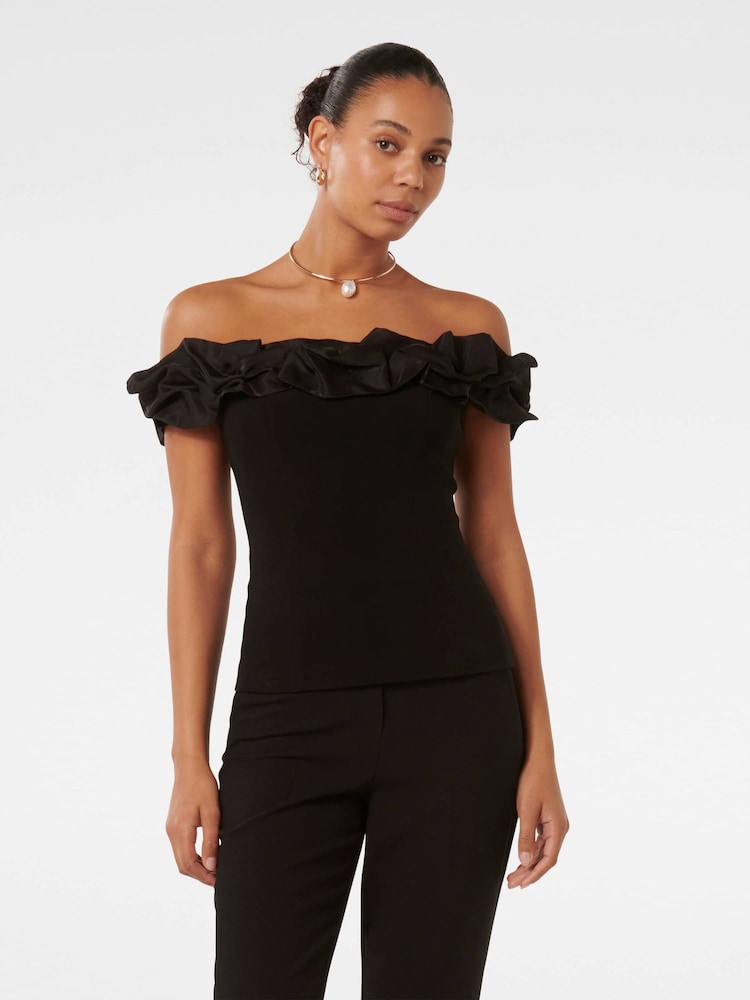 Forever New Black Stephanie Ruffle Crepe Bustier Top - Image 1 of 5 Forever New Black Stephanie Ruffle Crepe Bustier Top - Image 1 of 5