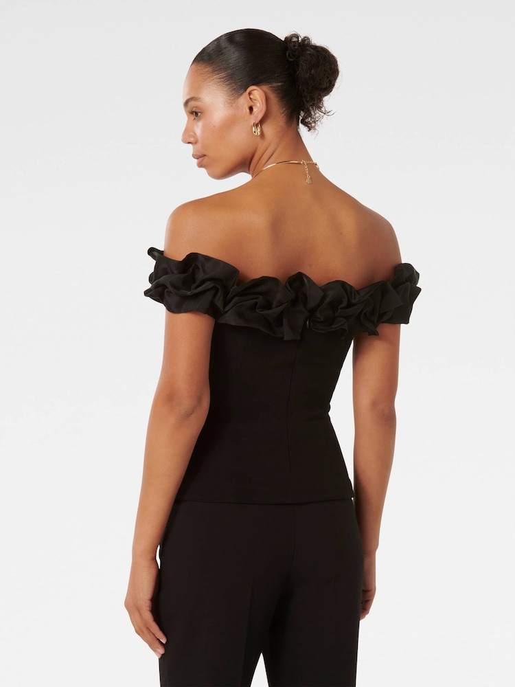 Forever New Black Stephanie Ruffle Crepe Bustier Top - Image 2 of 5 Forever New Black Stephanie Ruffle Crepe Bustier Top - Image 2 of 5